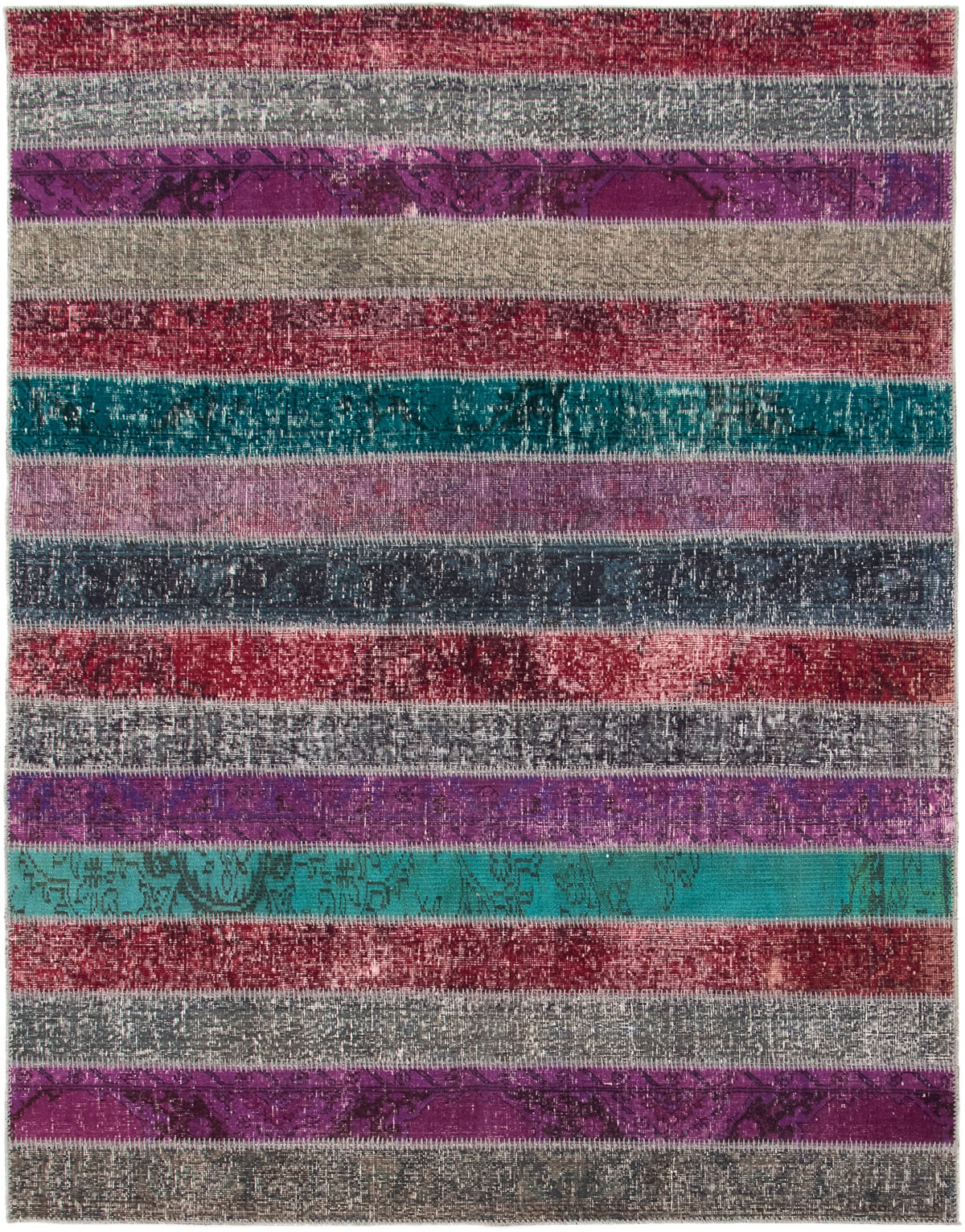 Hand-knotted Color Transition Patch Dark Grey, Purple Wool Rug 5'8" x 7'5" Size: 5'8" x 7'5"  