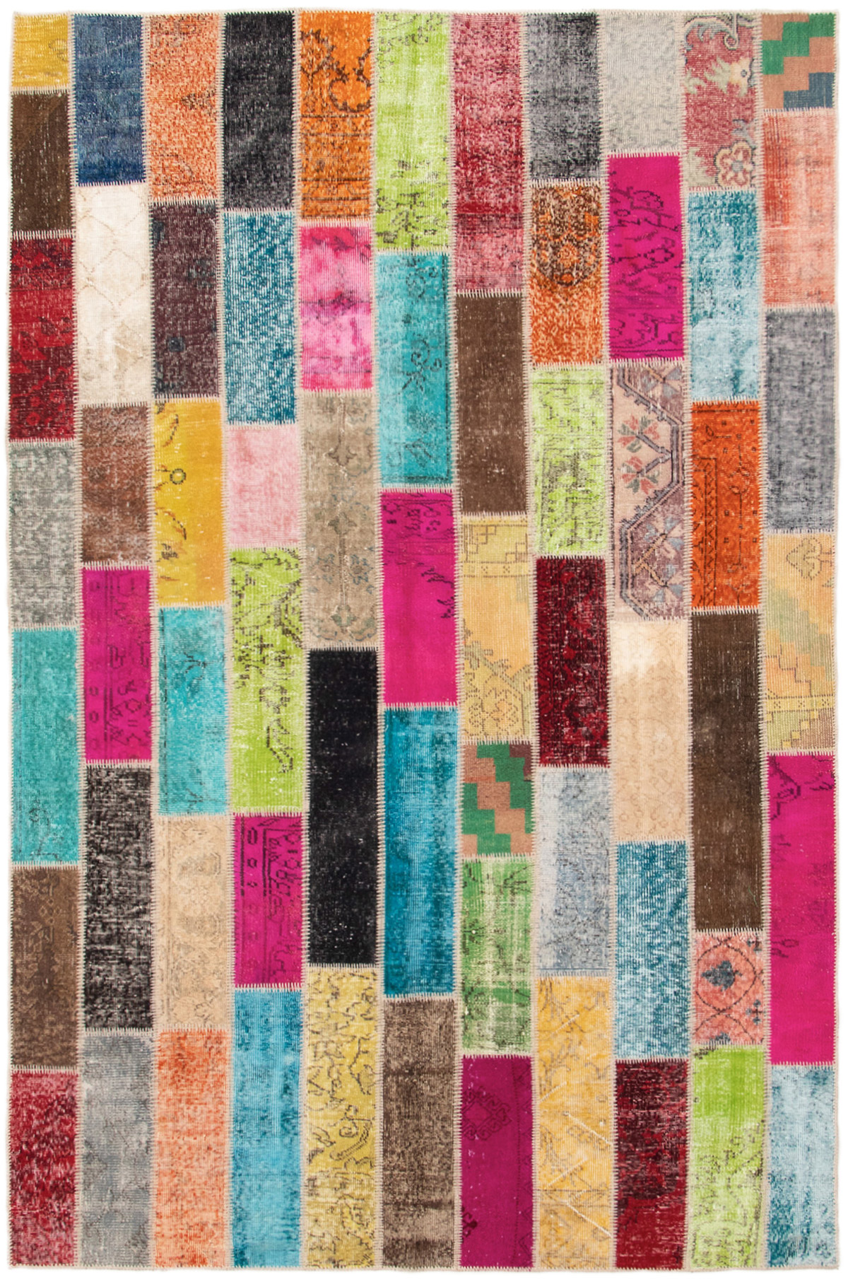 Hand-knotted Color Transition Patch Dark Pink, Turquoise Wool Rug 6'6" x 10'1" Size: 6'6" x 10'1"  