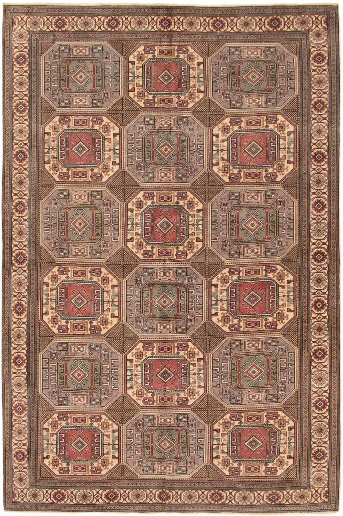 Hand-knotted Keisari Vintage Brown, Cream Wool Rug 6'5" x 9'10" Size: 6'5" x 9'10"  