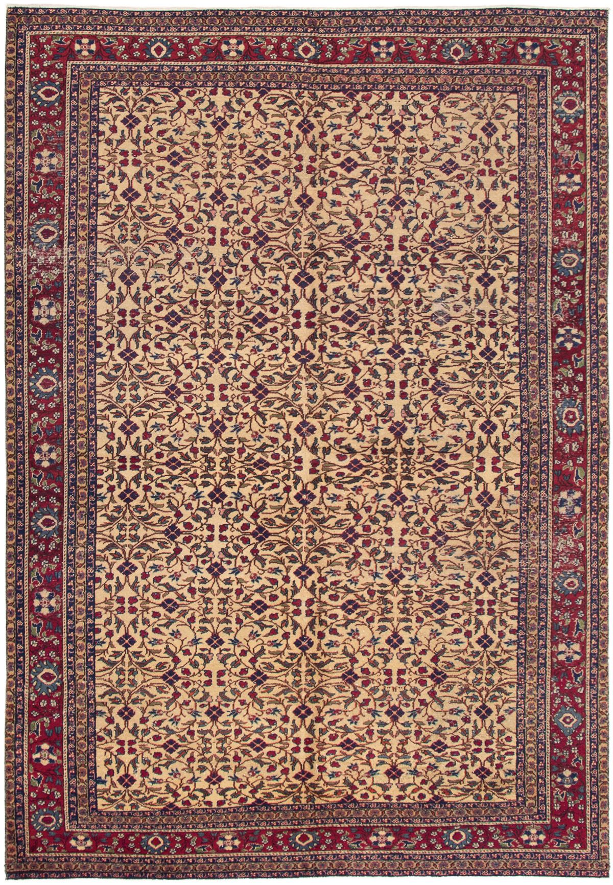 Hand-knotted Keisari Vintage Cream Wool Rug 6'7" x 9'5"  Size: 6'7" x 9'5"  