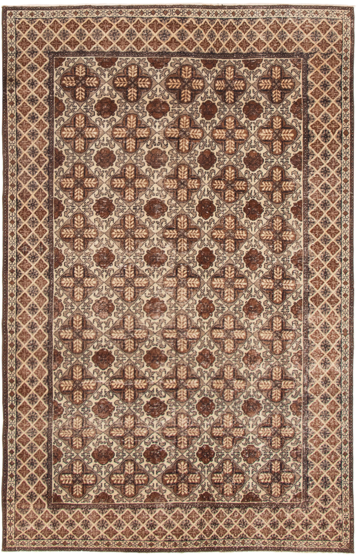 Hand-knotted Keisari Vintage Brown, Cream Wool Rug 4'9" x 7'7" Size: 4'9" x 7'7"  