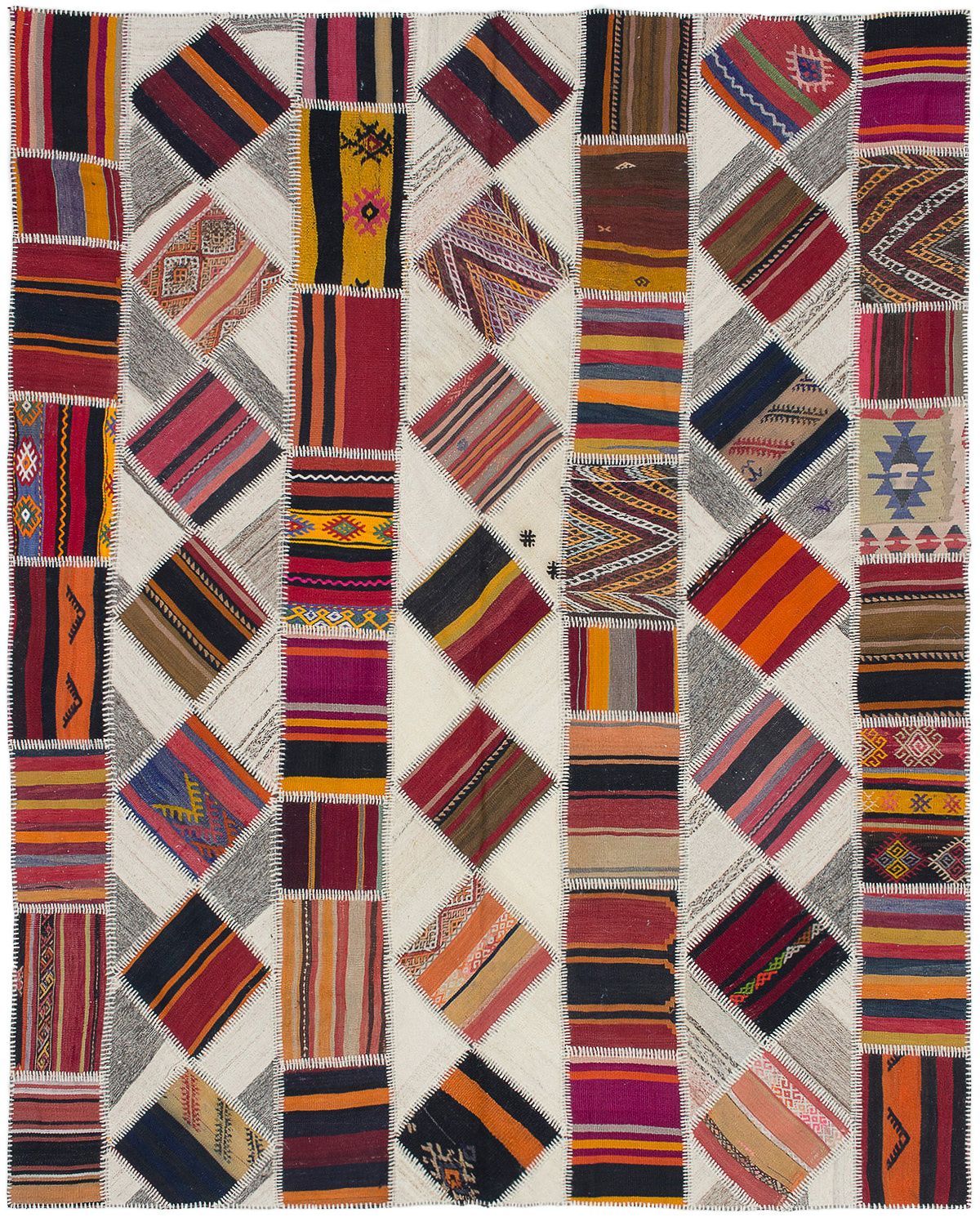 Hand woven Anatolia Patch Cream Wool Kilim 7'9" x 9'9" Size: 7'9" x 9'9"  