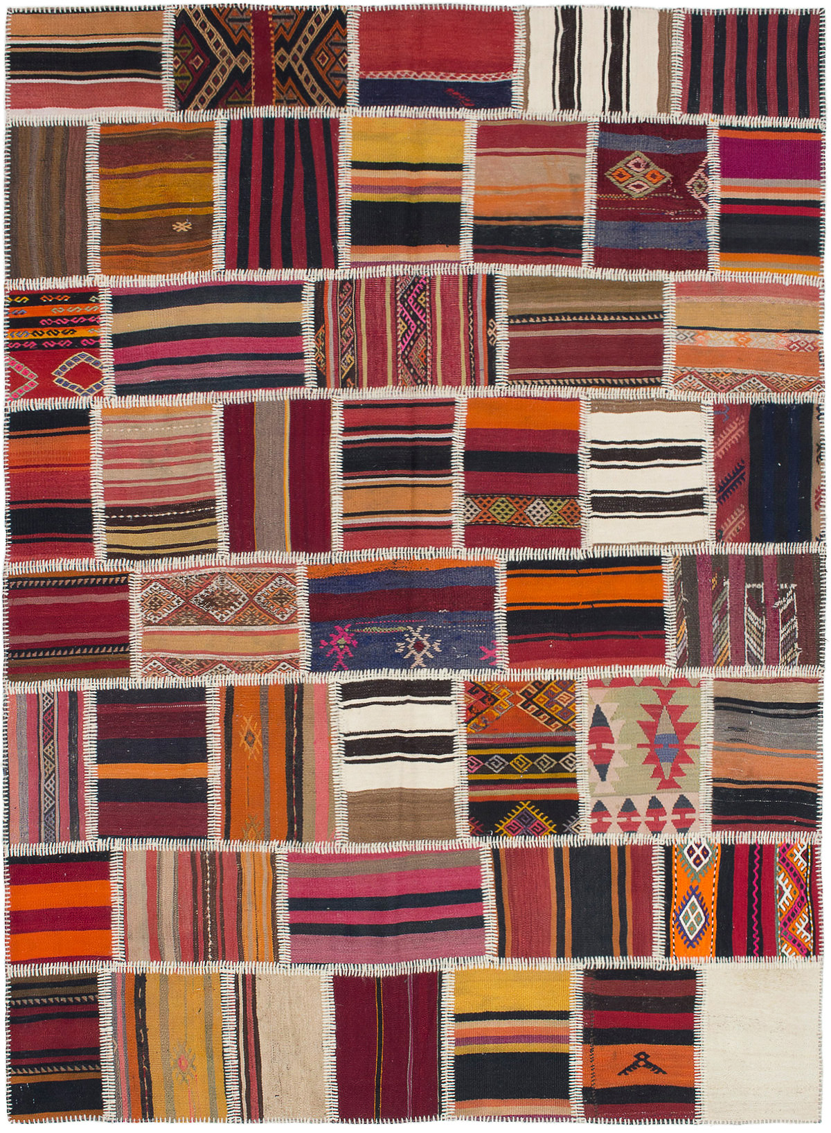 Hand woven Anatolia Patch Dark Red Wool Kilim 6'7" x 9'1" Size: 6'7" x 9'1"  