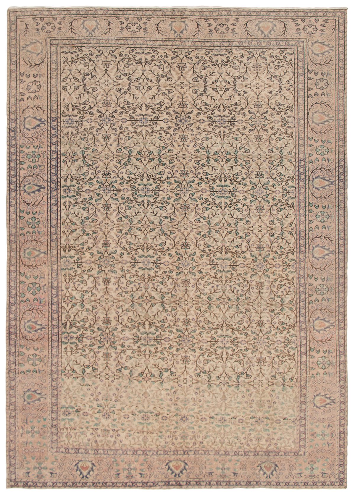 Hand-knotted Antalya Vintage Ivory Wool Rug 6'7" x 9'4" Size: 6'7" x 9'4"  