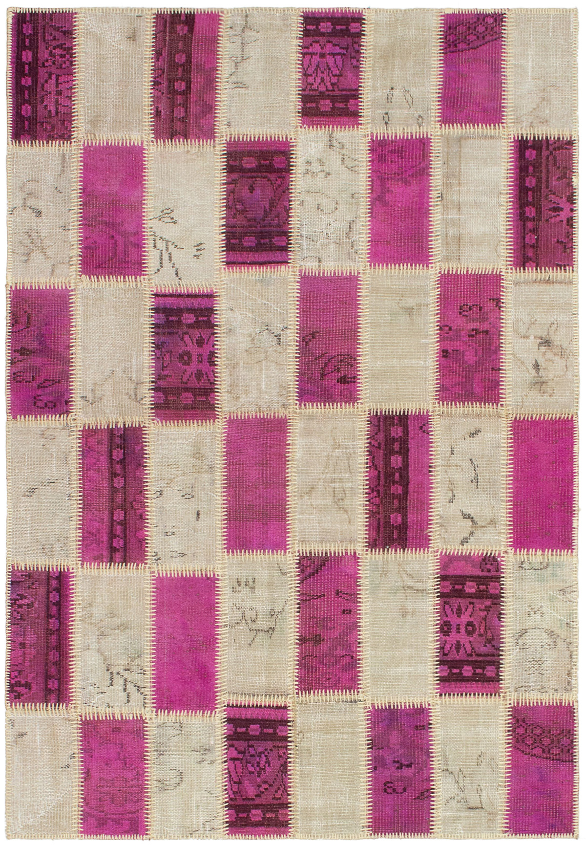 Hand-knotted Color Transition Patch Dark Pink, Light Khaki Wool Rug 4'3" x 6'3" Size: 4'3" x 6'3"  
