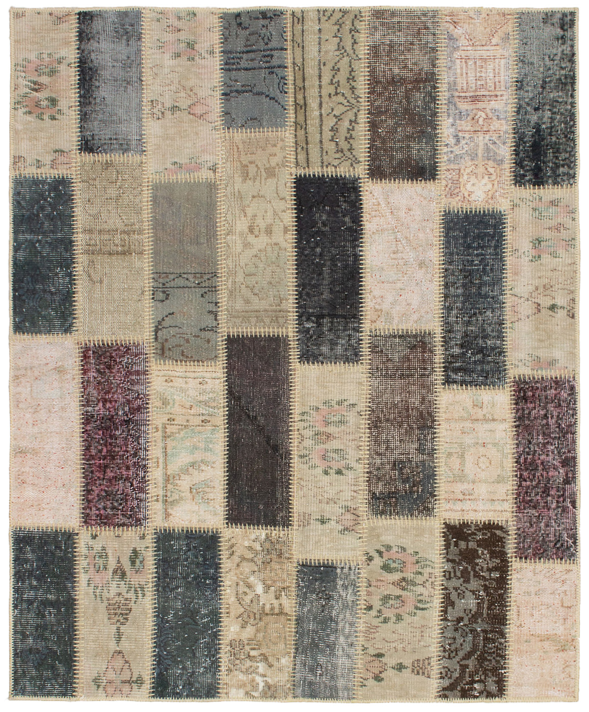 Hand-knotted Color Transition Patch Dark Grey, Light Khaki Wool Rug 5'0" x 6'2" Size: 5'0" x 6'2"  