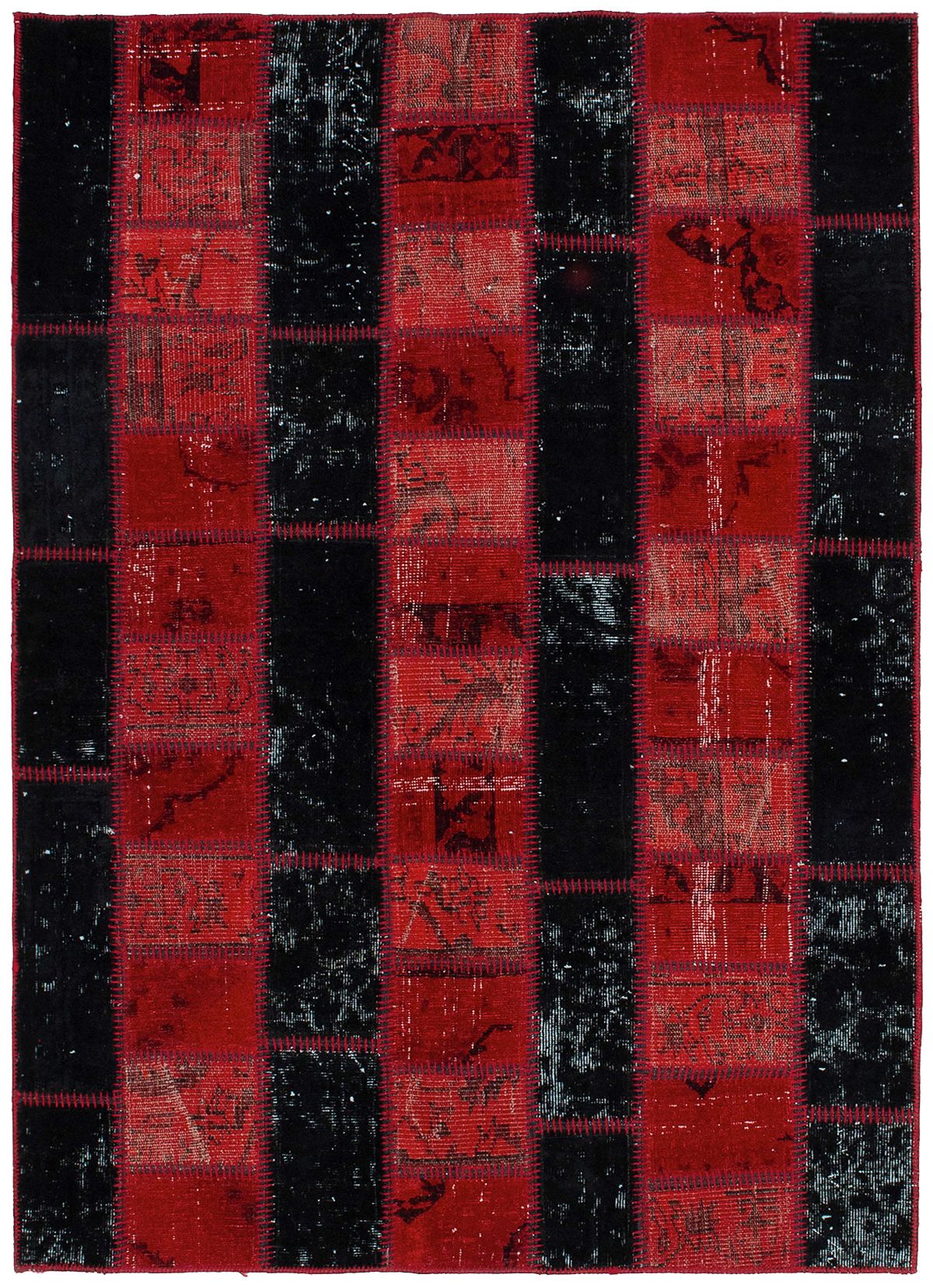 Hand-knotted Color Transition Patch Black, Dark Red Wool Rug 4'7" x 6'7" Size: 4'7" x 6'7"  