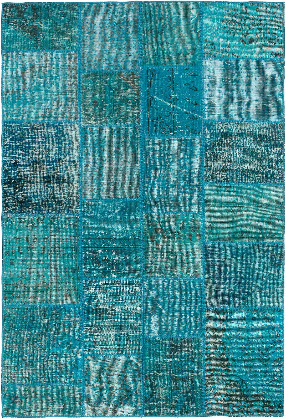 Hand-knotted Color Transition Patch Turquoise Wool Rug 4'7" x 6'5" Size: 4'7" x 6'5"  