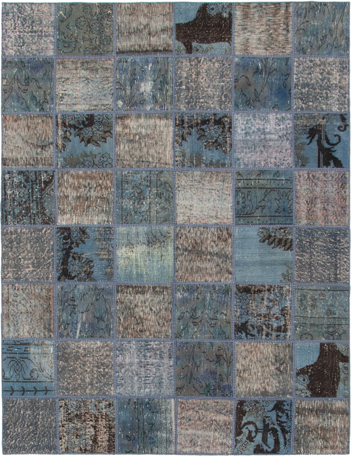 Hand-knotted Color Transition Patch Grey, Turquoise Wool Rug 5'9" x 7'7" Size: 5'9" x 7'7"  