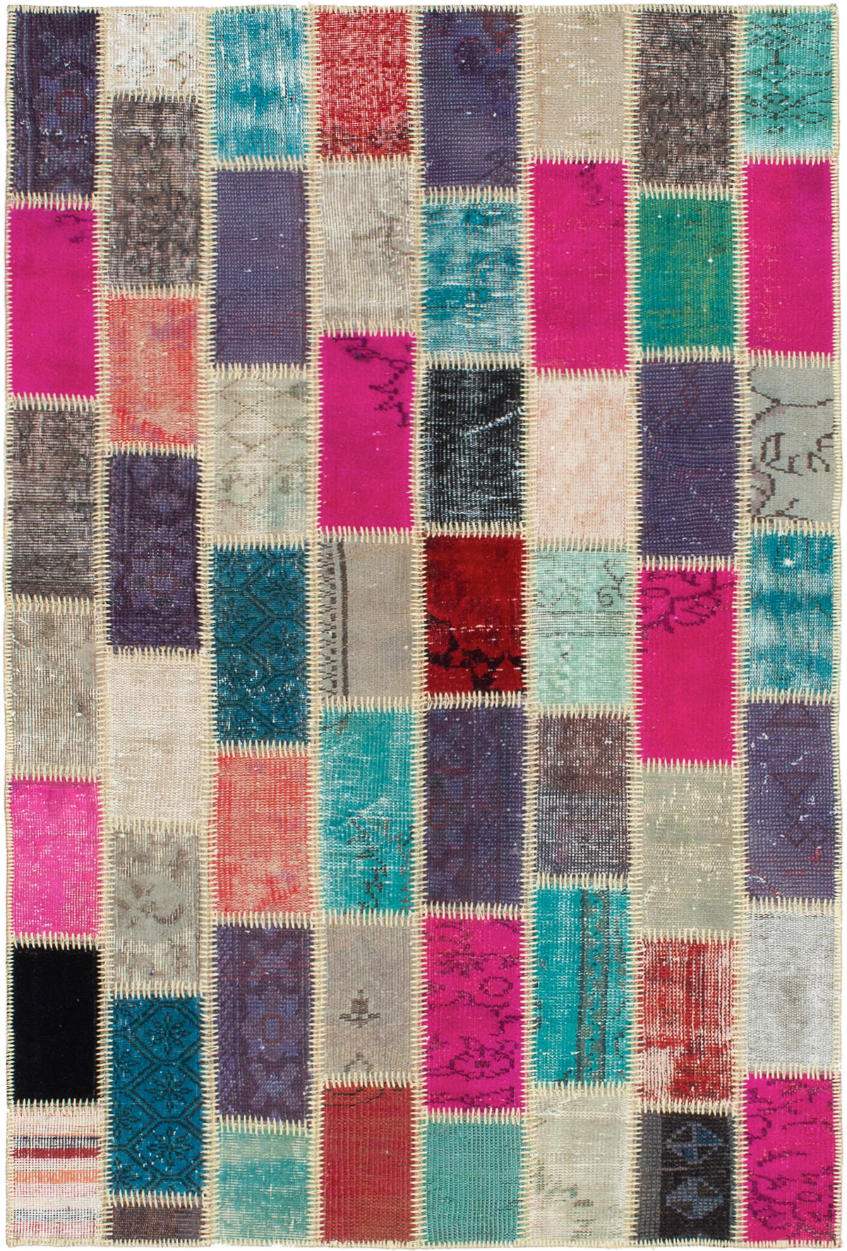 Hand-knotted Color Transition Patch Dark Pink, Grey Wool Rug 4'3" x 6'6" Size: 4'3" x 6'6"  