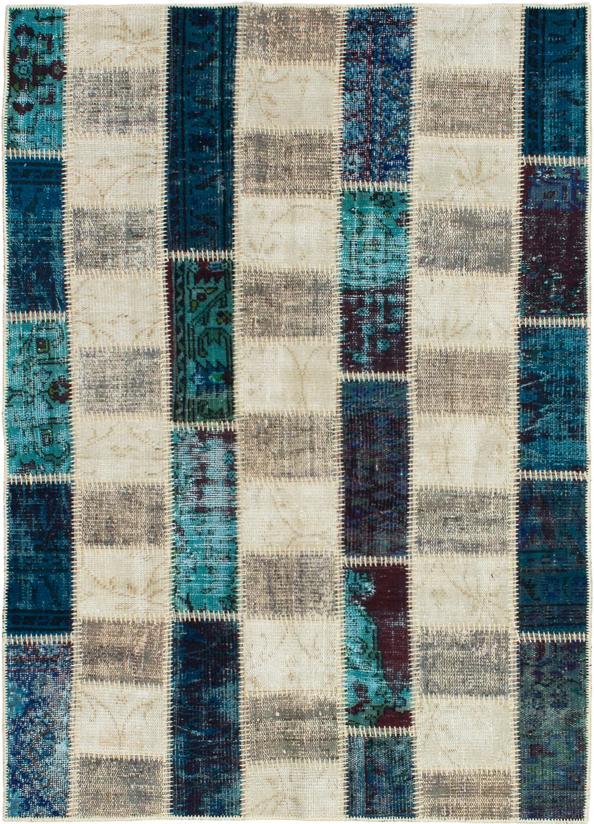 Hand-knotted Color Transition Patch Grey, Light Khaki Wool Rug 4'8" x 6'7" Size: 4'8" x 6'7"  