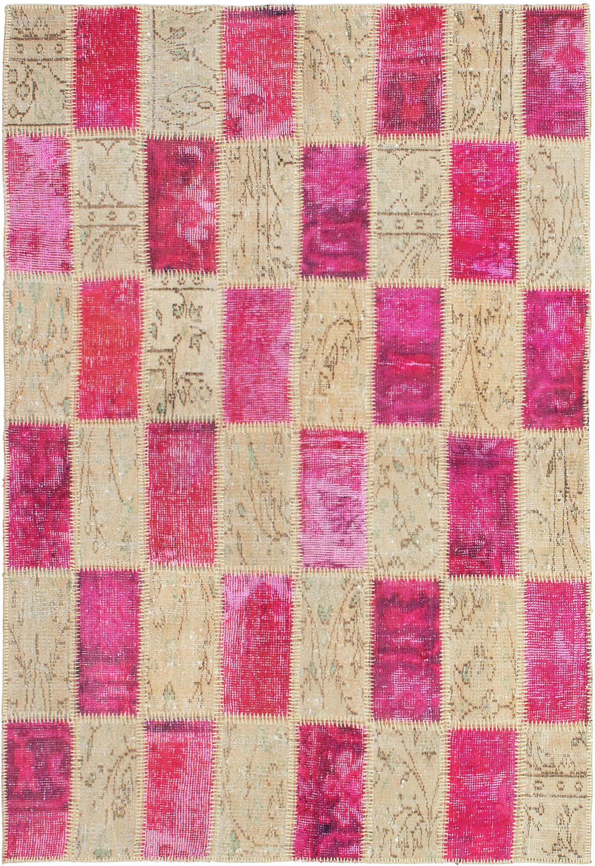 Hand-knotted Color Transition Patch Dark Pink, Light Khaki Wool Rug 4'4" x 6'4" Size: 4'4" x 6'4"  
