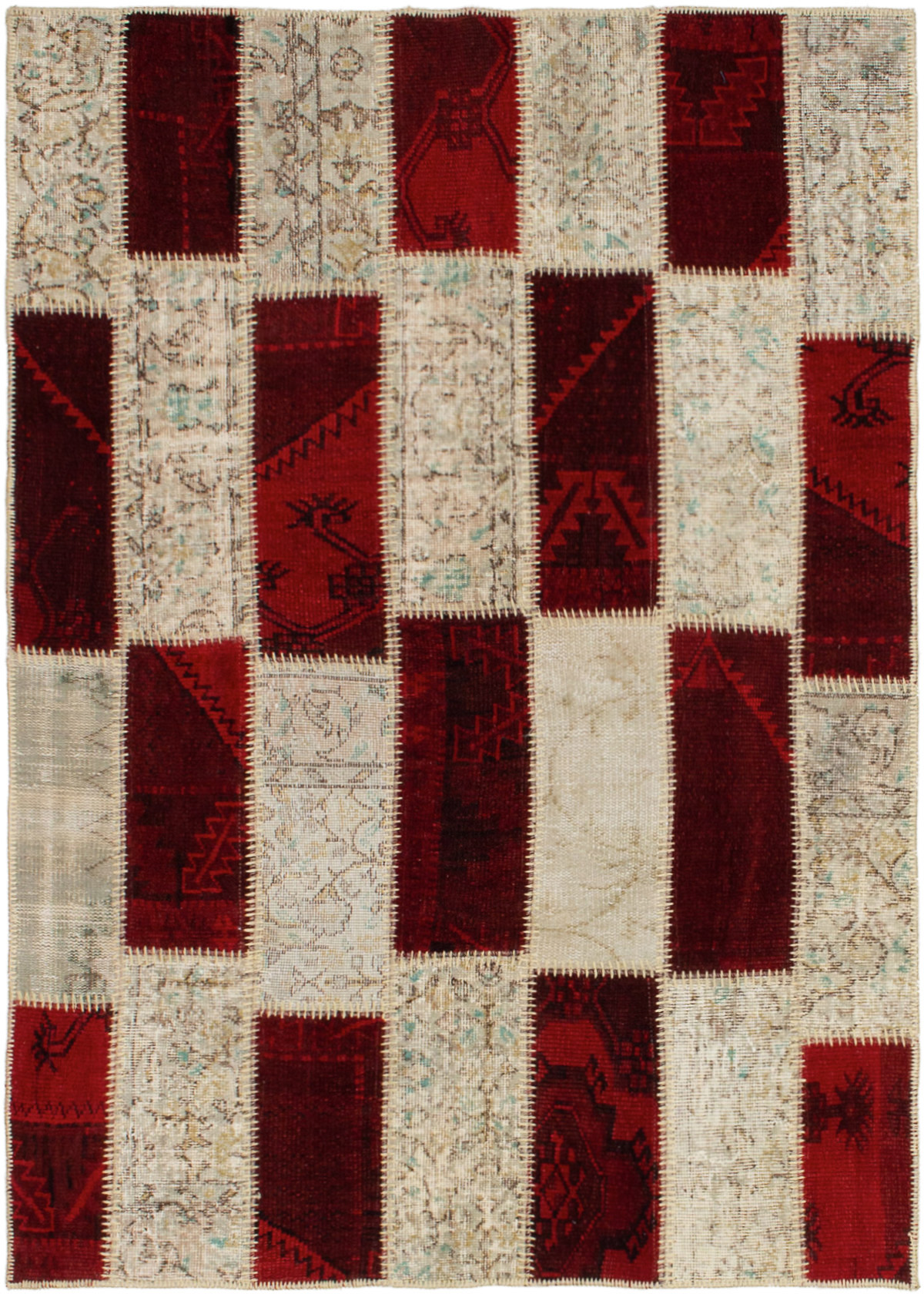 Hand-knotted Color Transition Patch Dark Red Wool Rug 4'5" x 6'2" Size: 4'5" x 6'2"  