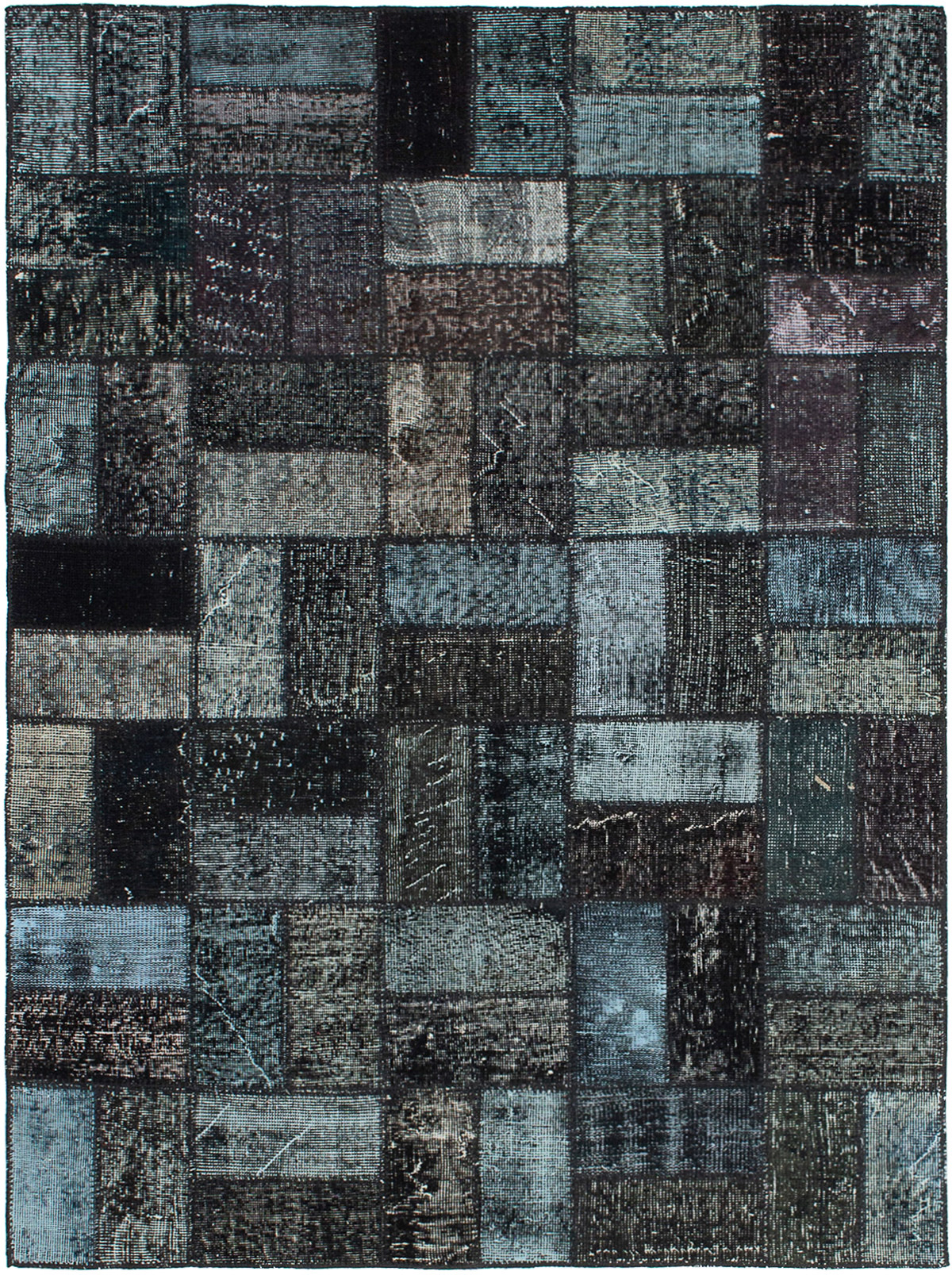 Hand-knotted Color Transition Patch Black Wool Rug 4'10" x 6'7" Size: 4'10" x 6'7"  