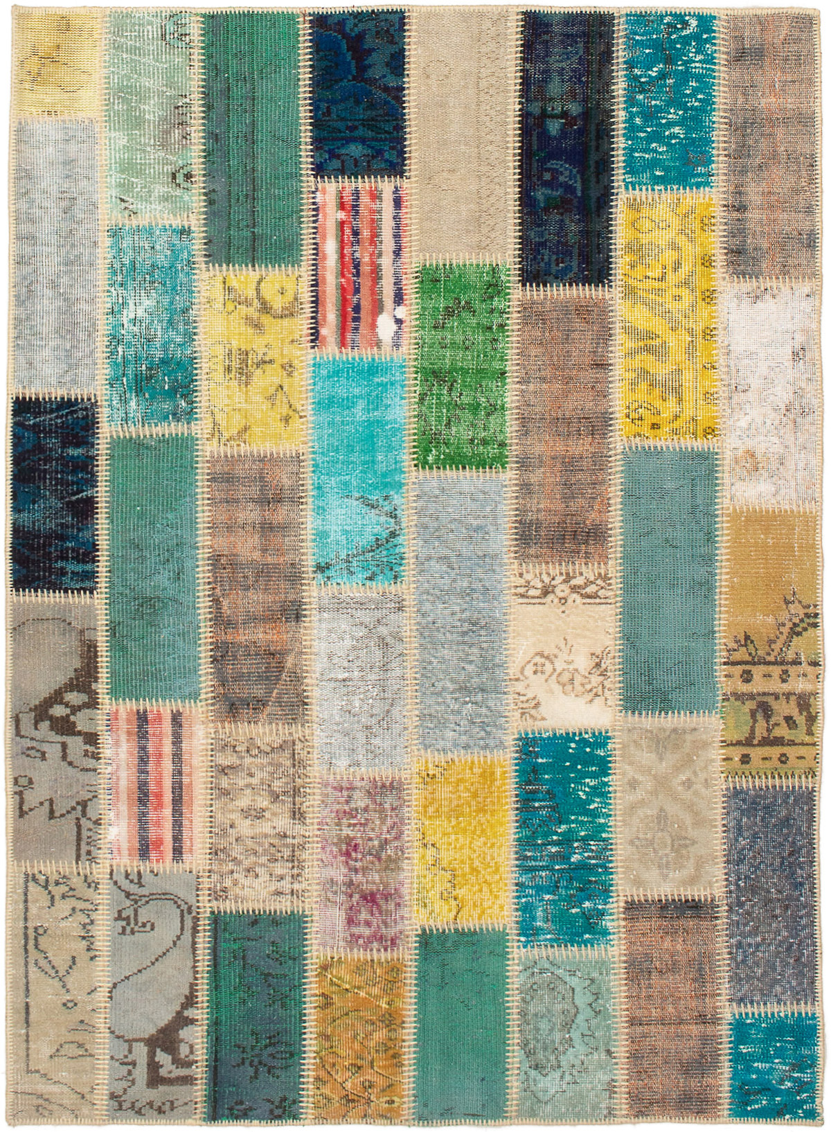 Hand-knotted Color Transition Patch Tan, Turquoise Wool Rug 4'10" x 6'10" Size: 4'10" x 6'10"  
