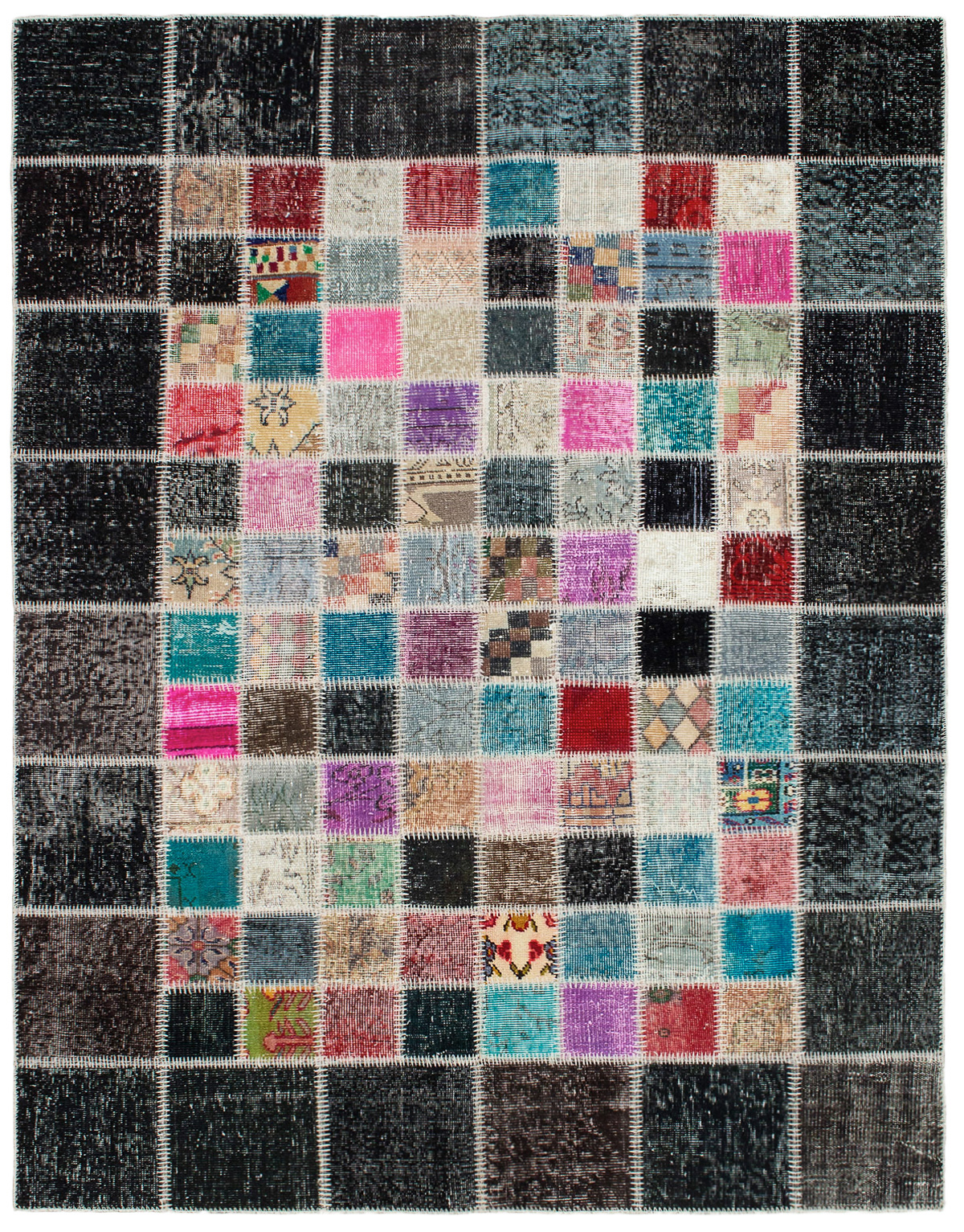 Hand-knotted Color Transition Patch Black Wool Rug 5'10" x 7'7" Size: 5'10" x 7'7"  