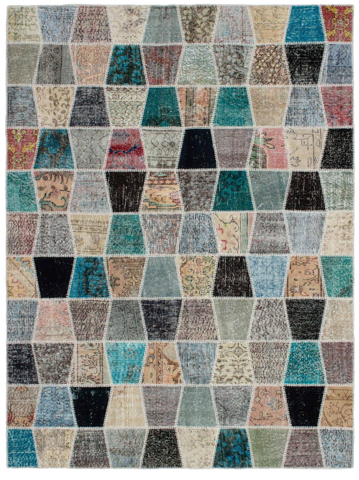 Hand-knotted Color Transition Patch Dark Brown, Turquoise Wool Rug 5'10" x 7'11" Size: 5'10" x 7'11"