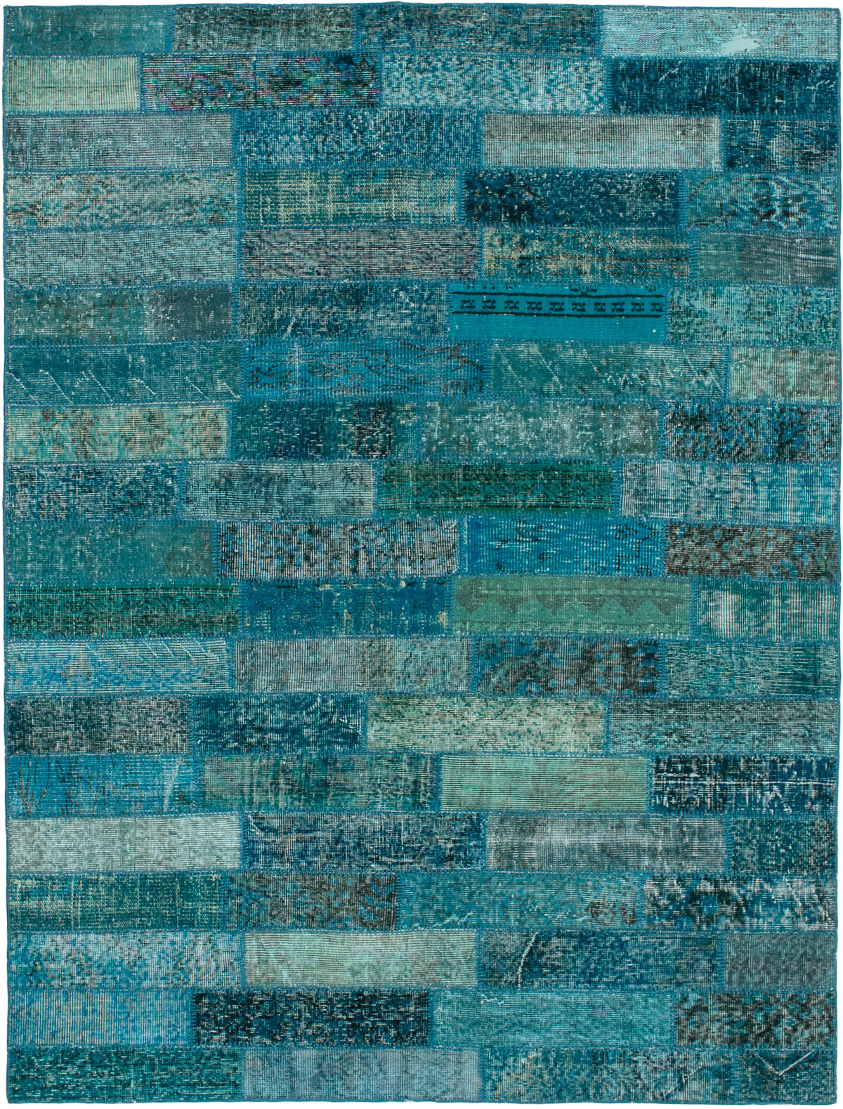 Hand-knotted Color Transition Patch Turquoise Wool Rug 5'7" x 7'7" Size: 5'7" x 7'7"  
