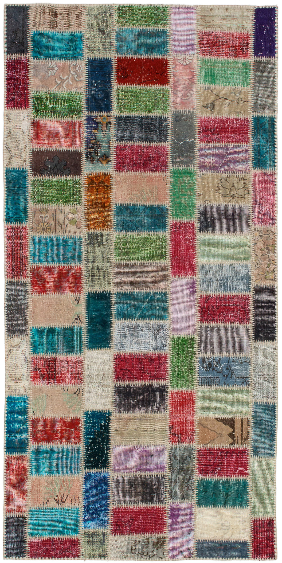 Hand-knotted Color Transition Patch Dark Red, Turquoise Wool Rug 4'1" x 8'6" Size: 4'1" x 8'6"  