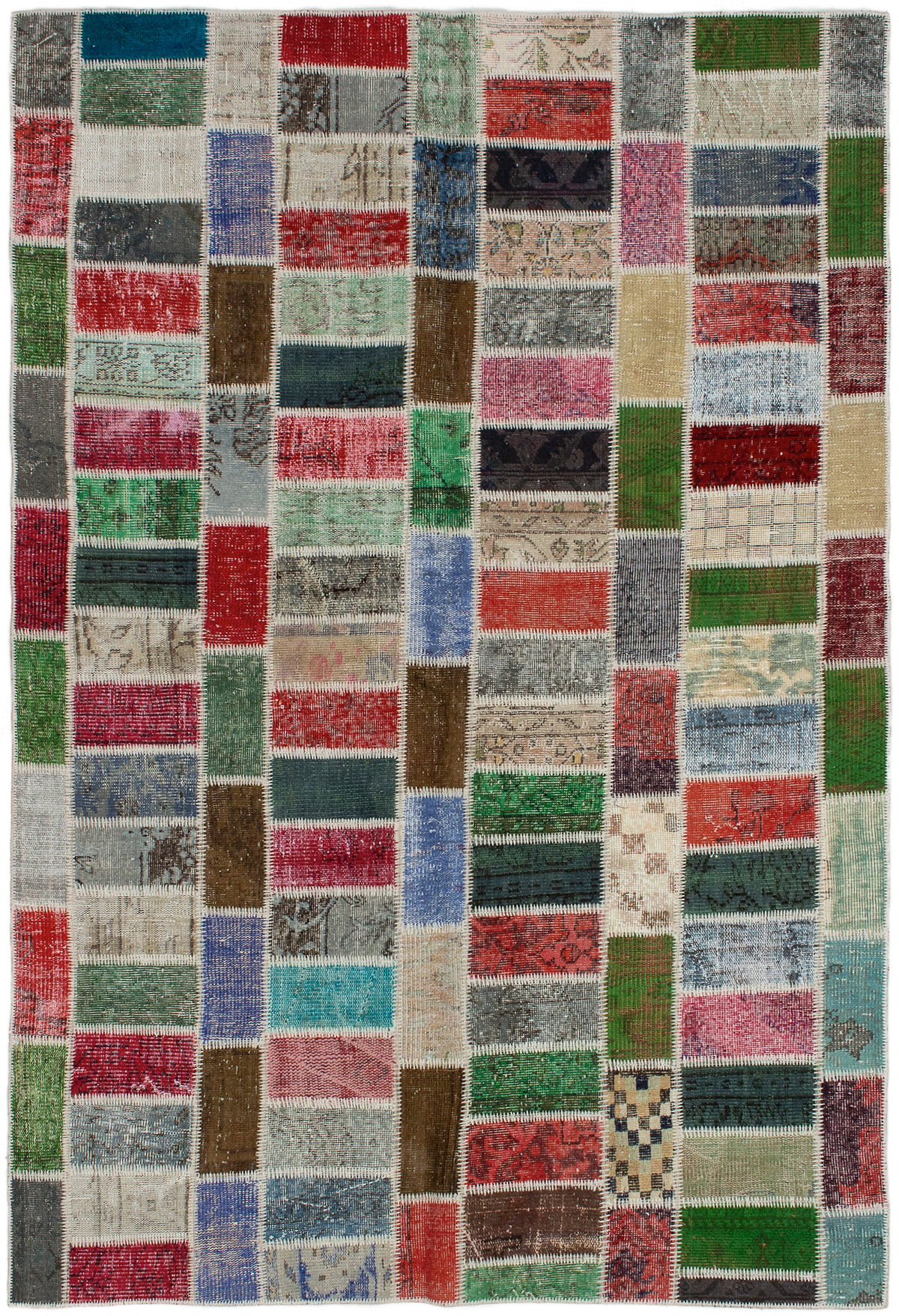 Hand-knotted Color Transition Patch Green, Red Wool Rug 5'8" x 8'6" Size: 5'8" x 8'6"  