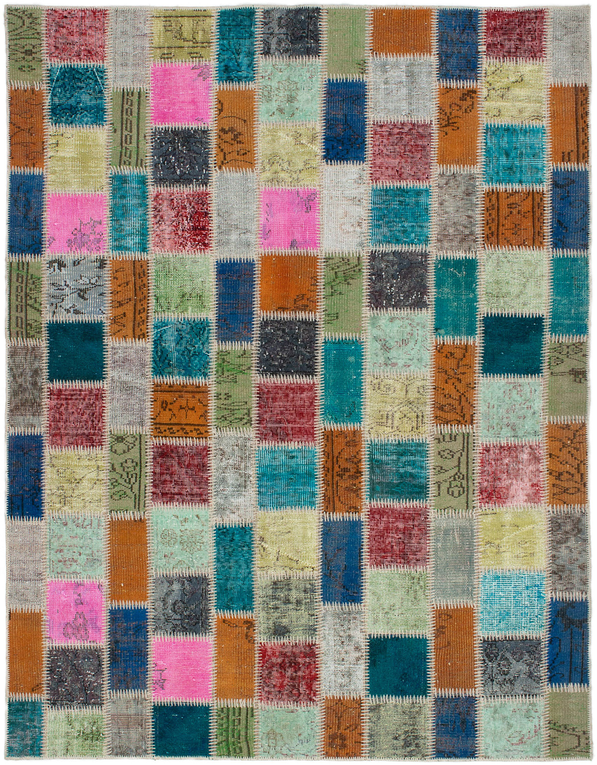 Hand-knotted Color Transition Patch Pink, Turquoise Wool Rug 6'0" x 7'10" Size: 6'0" x 7'10"  