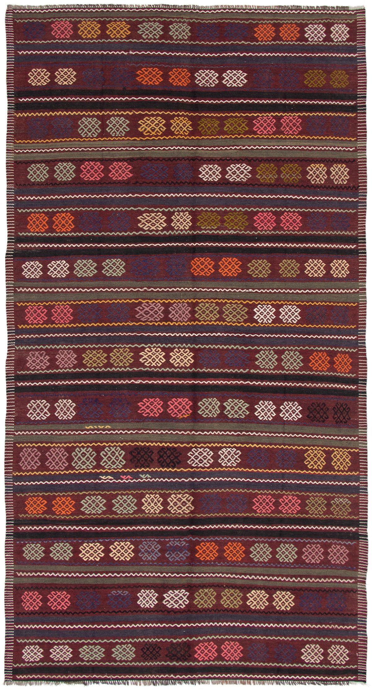 Hand woven Yoruk Dark Red Wool Kilim 6'3" x 12'0" Size: 6'3" x 12'0"  