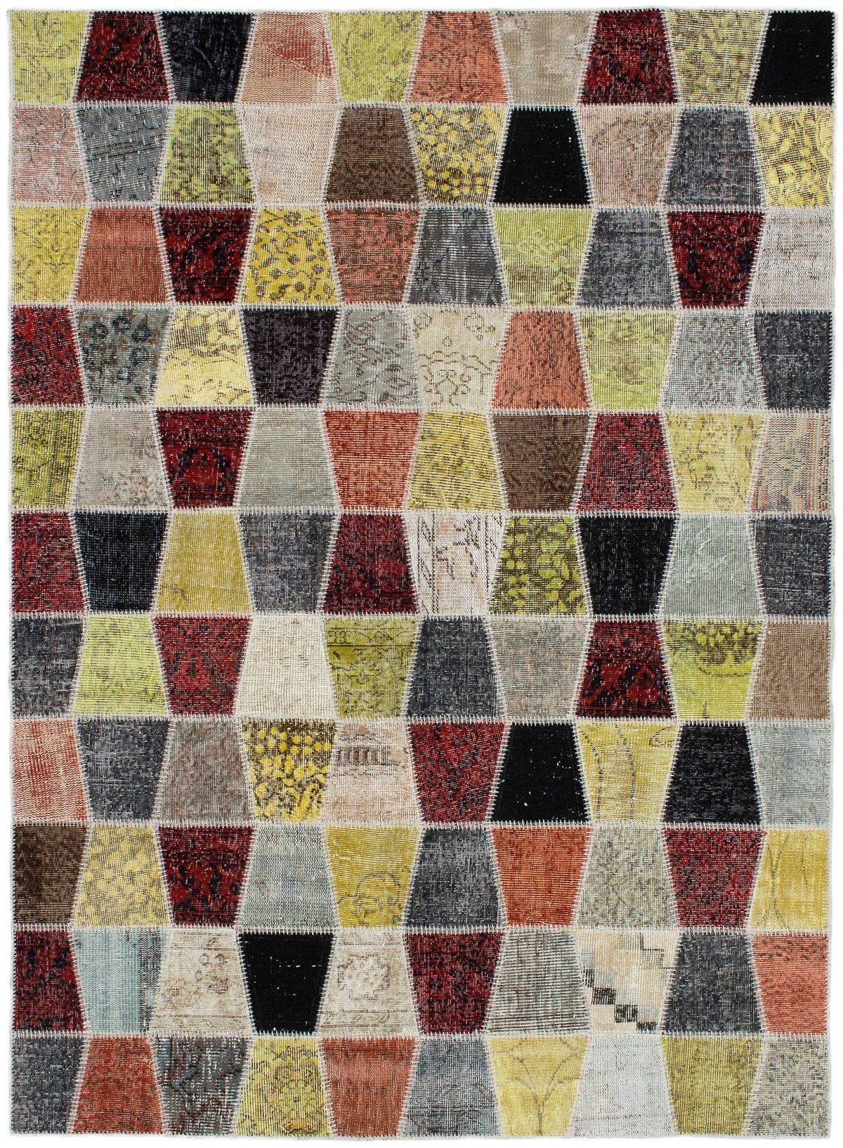 Hand-knotted Color Transition Patch Dark Red, Olive Wool Rug 5'11" x 8'2" Size: 5'11" x 8'2"  