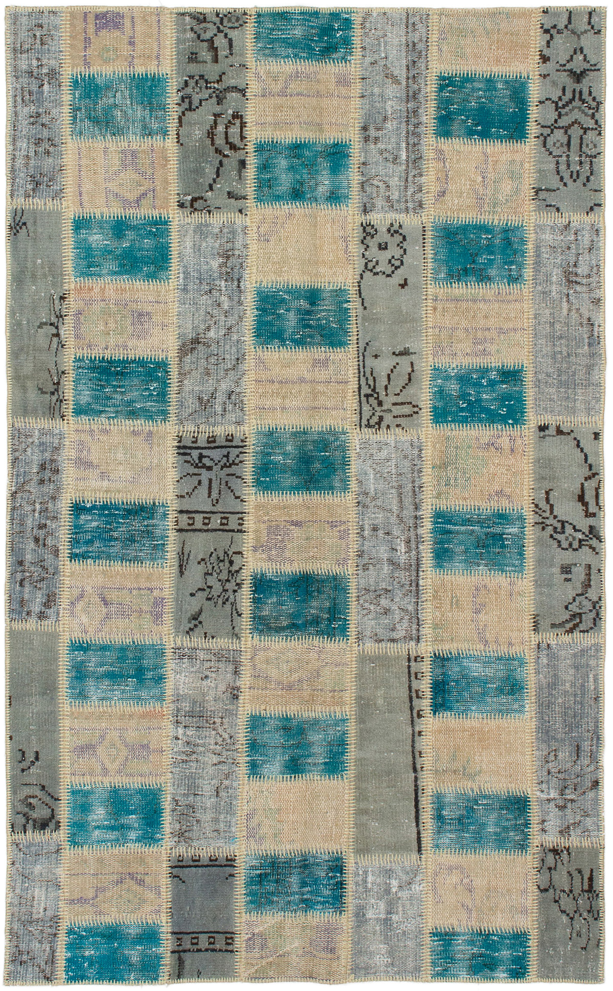 Hand-knotted Color Transition Patch Grey, Turquoise Wool Rug 4'7" x 7'8" Size: 4'7" x 7'8"  