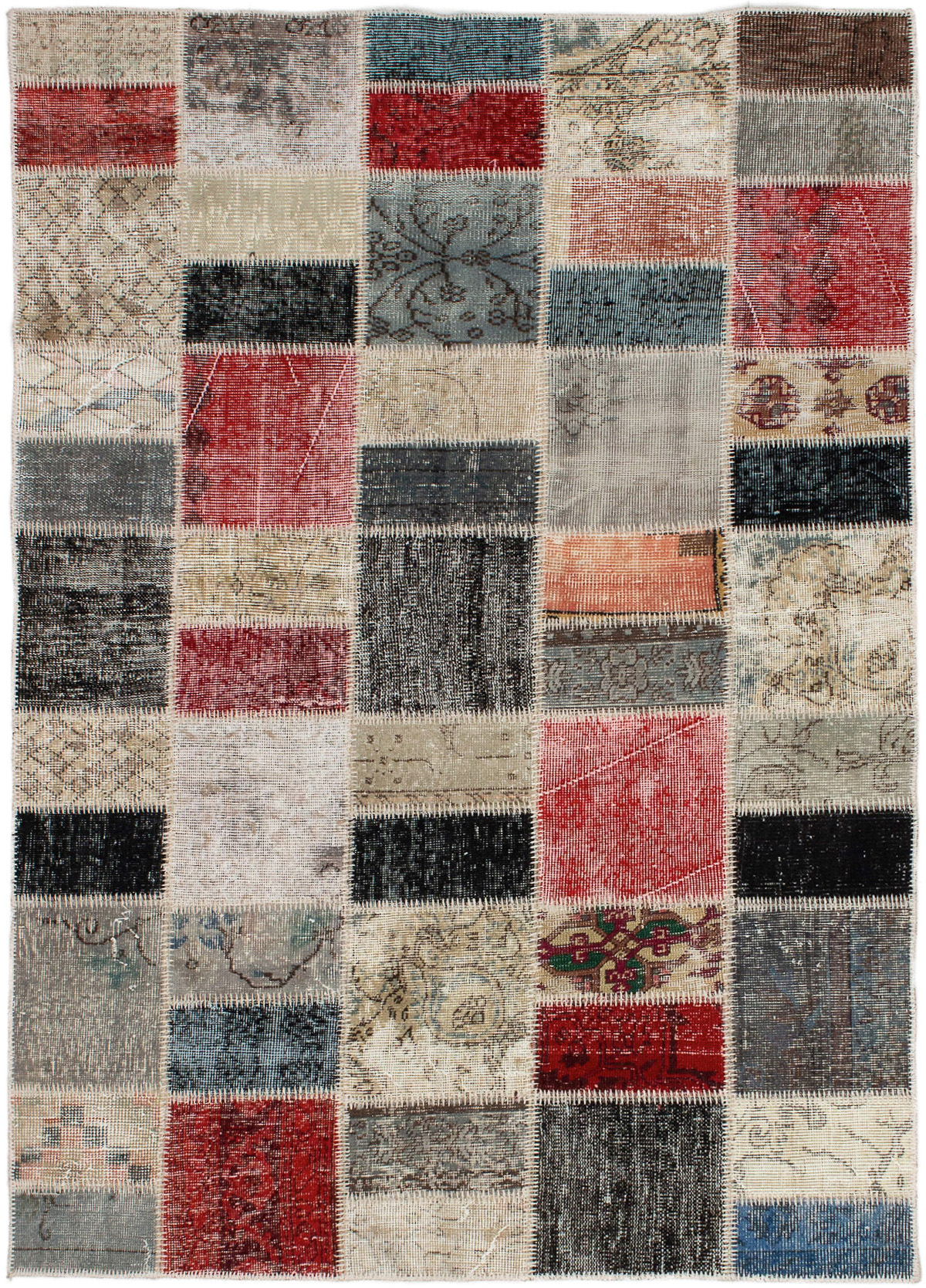 Hand-knotted Color Transition Patch Dark Red, Grey Wool Rug 4'8" x 6'9" Size: 4'8" x 6'9"  