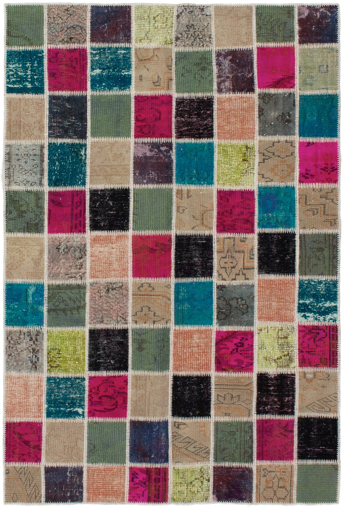 Hand-knotted Color Transition Patch Dark Pink, Grey Wool Rug 4'9" x 7'2" Size: 4'9" x 7'2"  