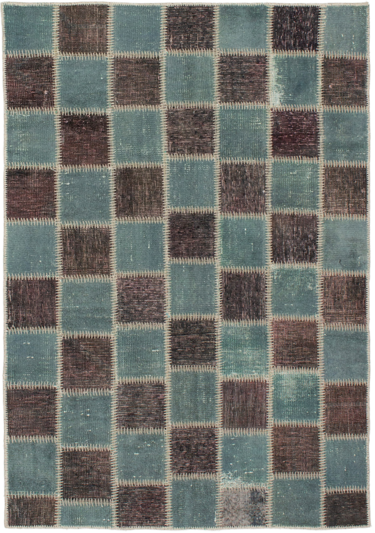 Hand-knotted Color Transition Patch Black, Turquoise Wool Rug 4'4" x 6'4" Size: 4'4" x 6'4"  