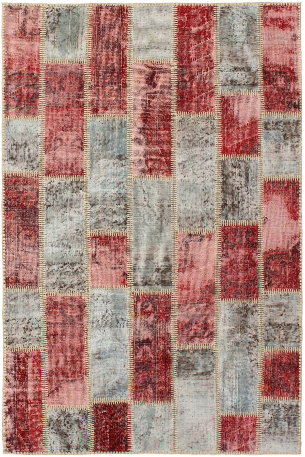 Hand-knotted Color Transition Patch Dark Red, Light Grey Wool Rug 4'3" x 6'7" Size: 4'3" x 6'7"  