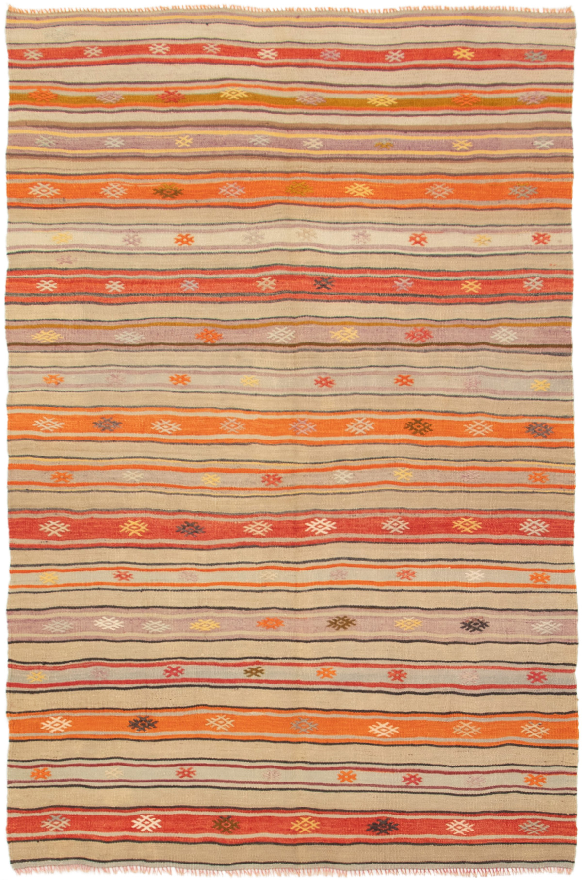 Hand woven Bohemian Khaki Wool Kilim 4'11" x 7'6" Size: 4'11" x 7'6"  