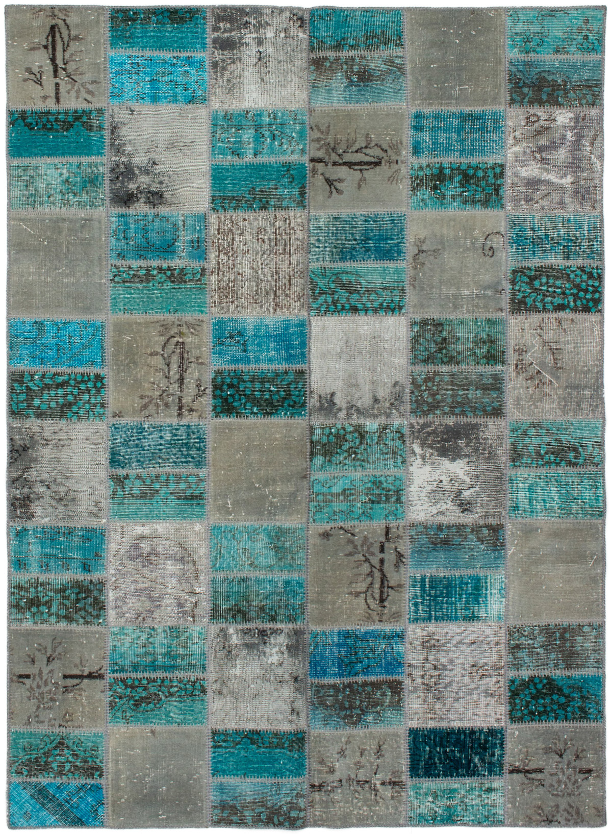 Hand-knotted Color Transition Patch Grey, Turquoise Wool Rug 5'7" x 7'8" Size: 5'7" x 7'8"  