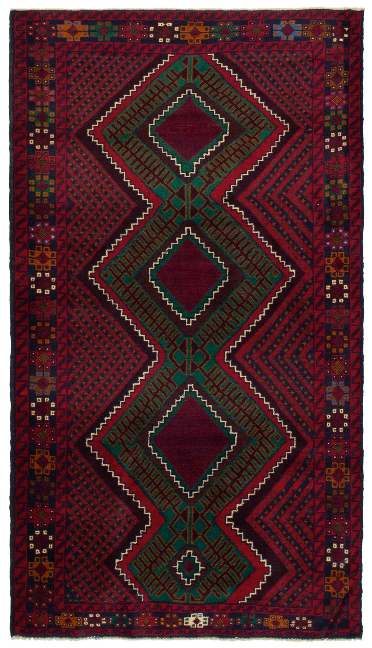 Hand-knotted Teimani Red Wool Rug 3'6" x 6'8" Size: 3'6" x 6'8"  