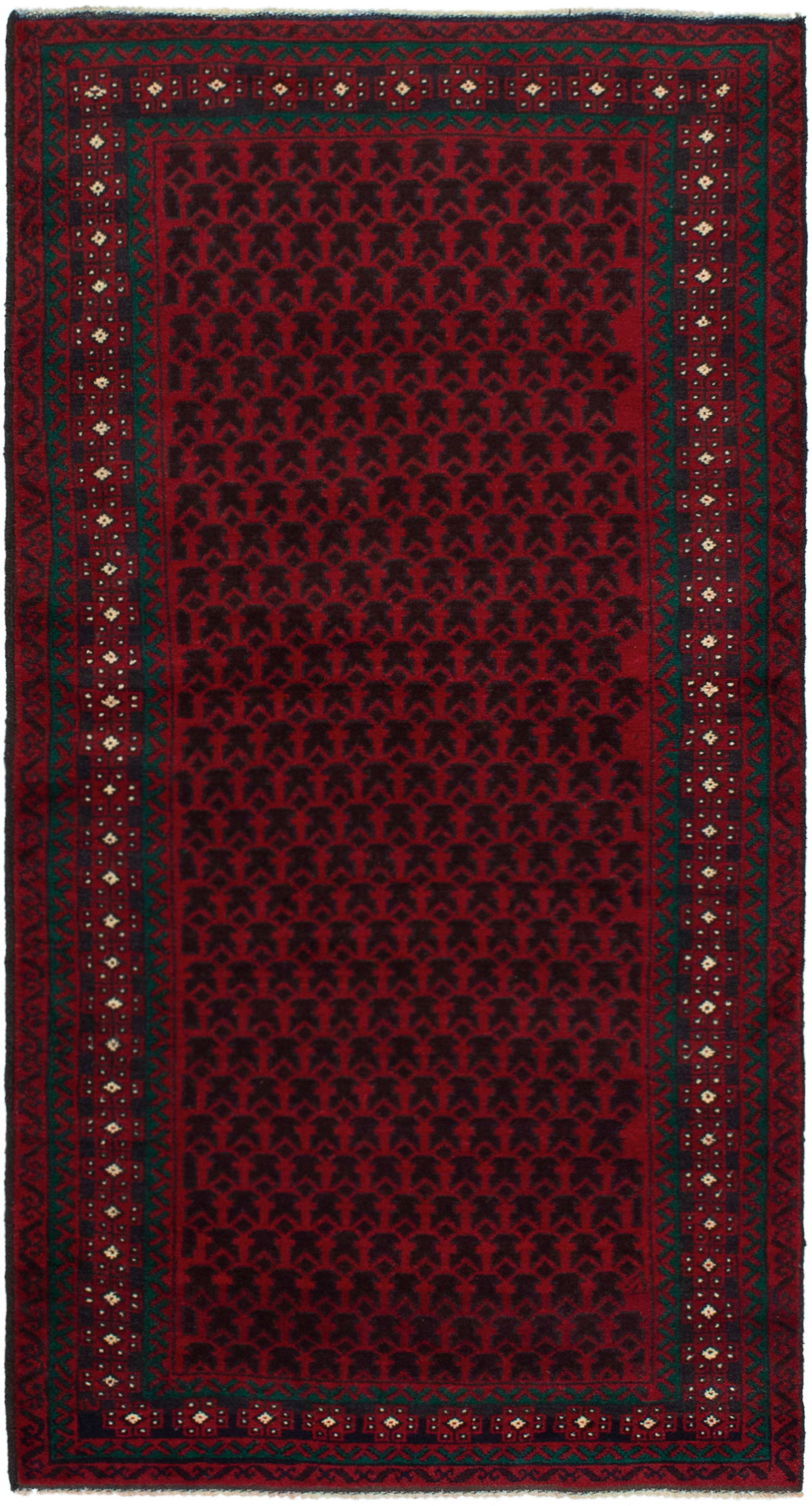 Hand-knotted Teimani Red Wool Rug 3'4" x 6'5"  Size: 3'4" x 6'5"  