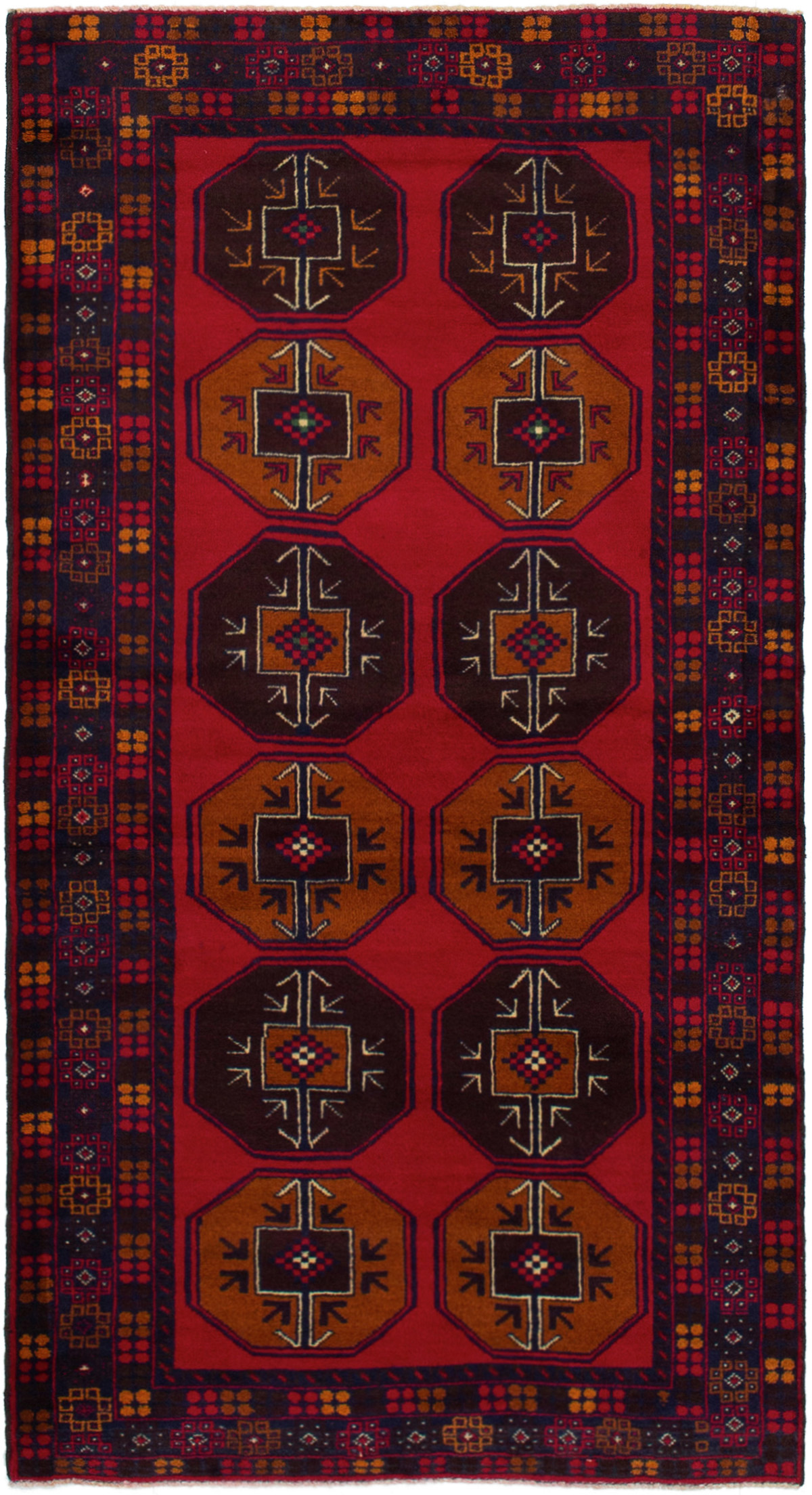 Hand-knotted Teimani Red Wool Rug 3'5" x 6'9"  Size: 3'5" x 6'9"  