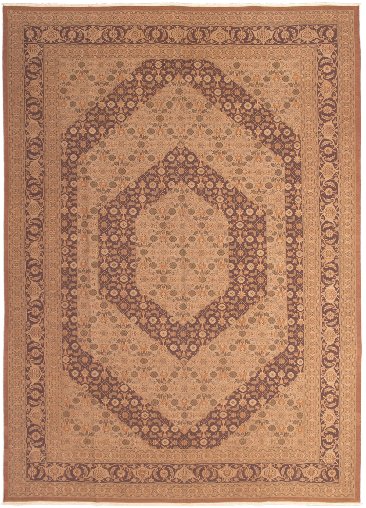 Hand woven Dynasty Tan Wool Tapestry Kilim 9'6" x 13'6" Size: 9'6" x 13'6"  