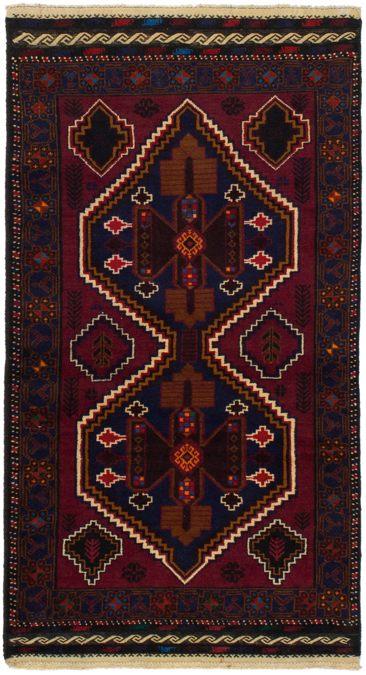 Hand-knotted Rizbaft Dark Red Wool Rug 3'4" x 6'4" Size: 3'4" x 6'4"  