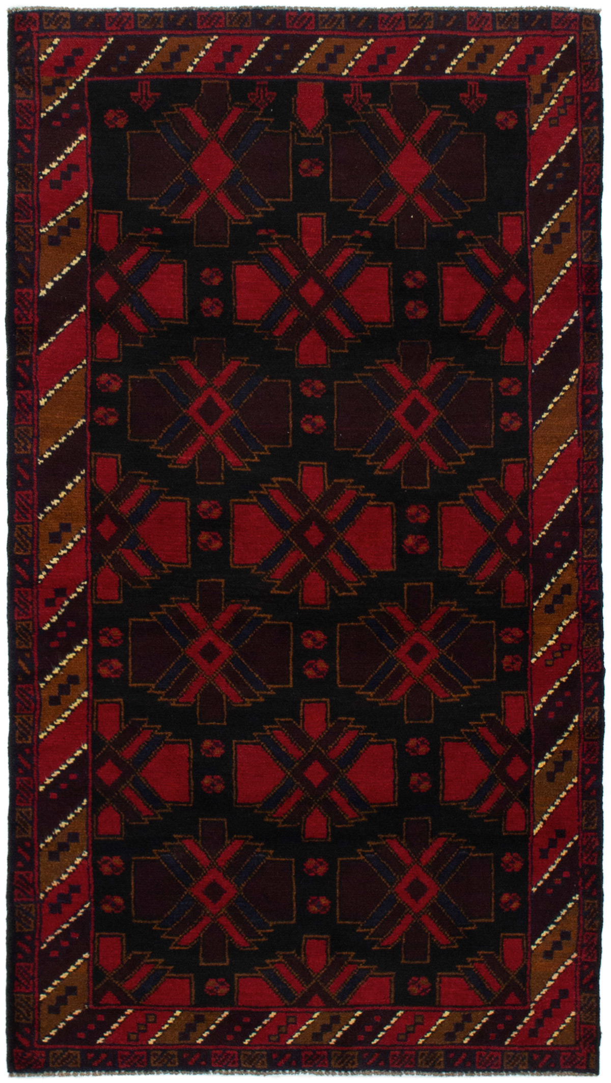 Hand-knotted Teimani Black, Red Wool Rug 3'6" x 6'5" Size: 3'6" x 6'5"  