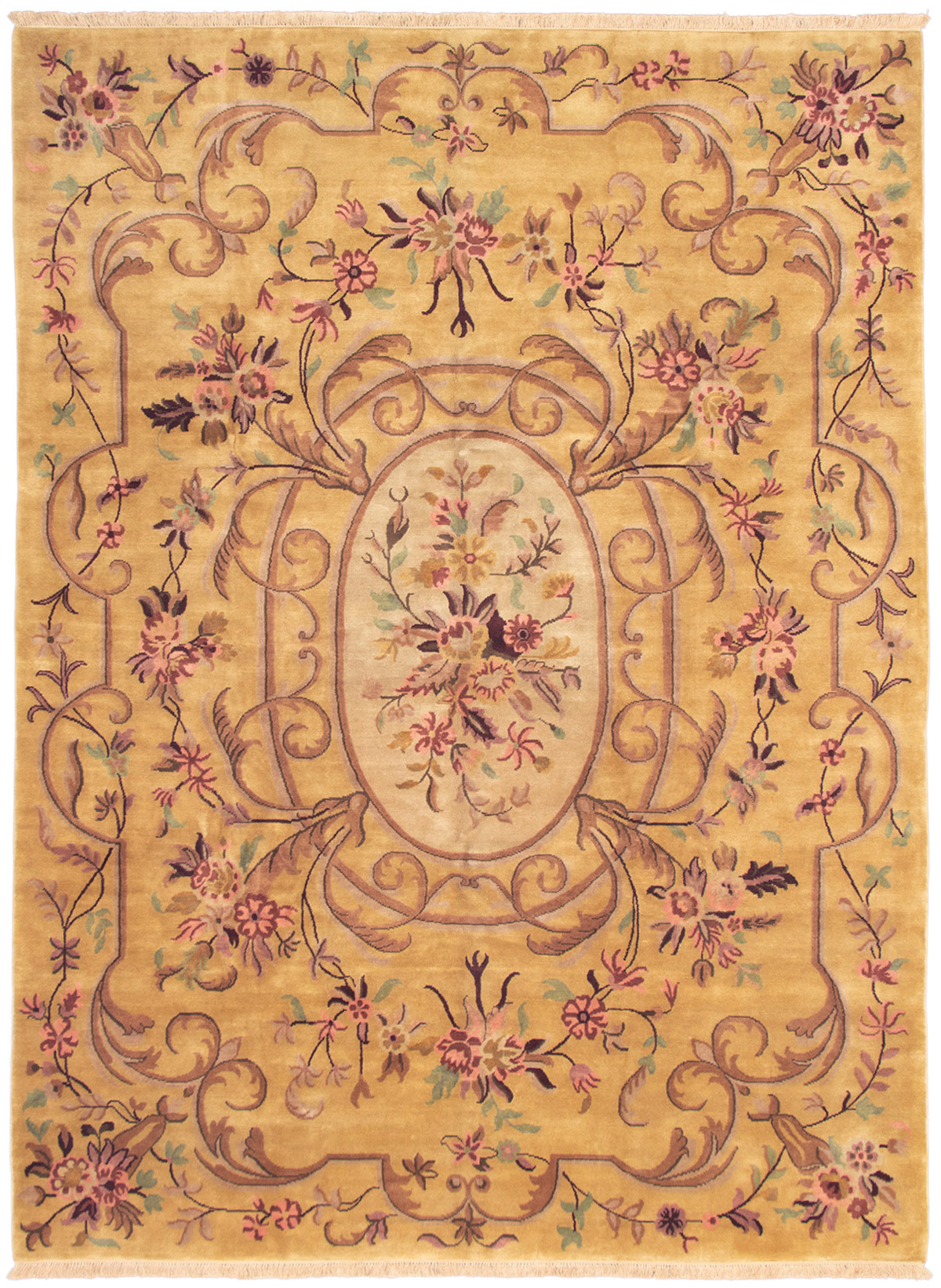 Hand-knotted Savonnerie Light Brown Wool Rug 10'1" x 13'10" Size: 10'1" x 13'10"  