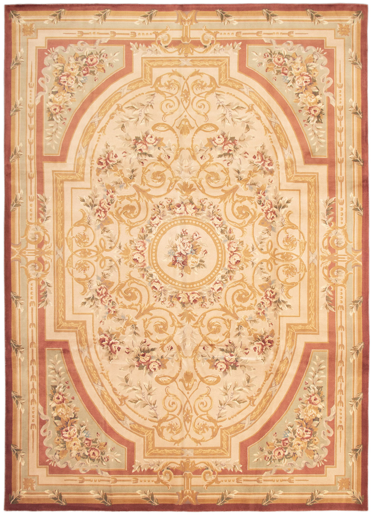 Hand-knotted Savonnerie Beige Wool Rug 9'6" x 13'6" Size: 9'6" x 13'6"  