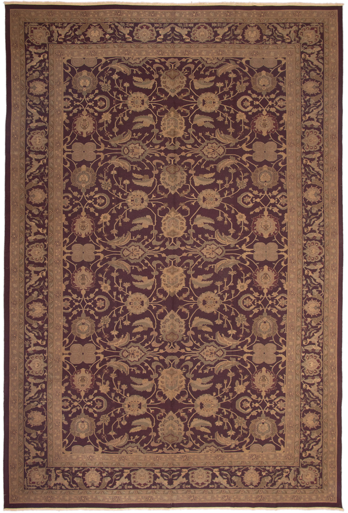 Hand woven Dynasty Dark Burgundy Wool Tapestry Kilim 11'6" x 17'6" Size: 11'6" x 17'6"  