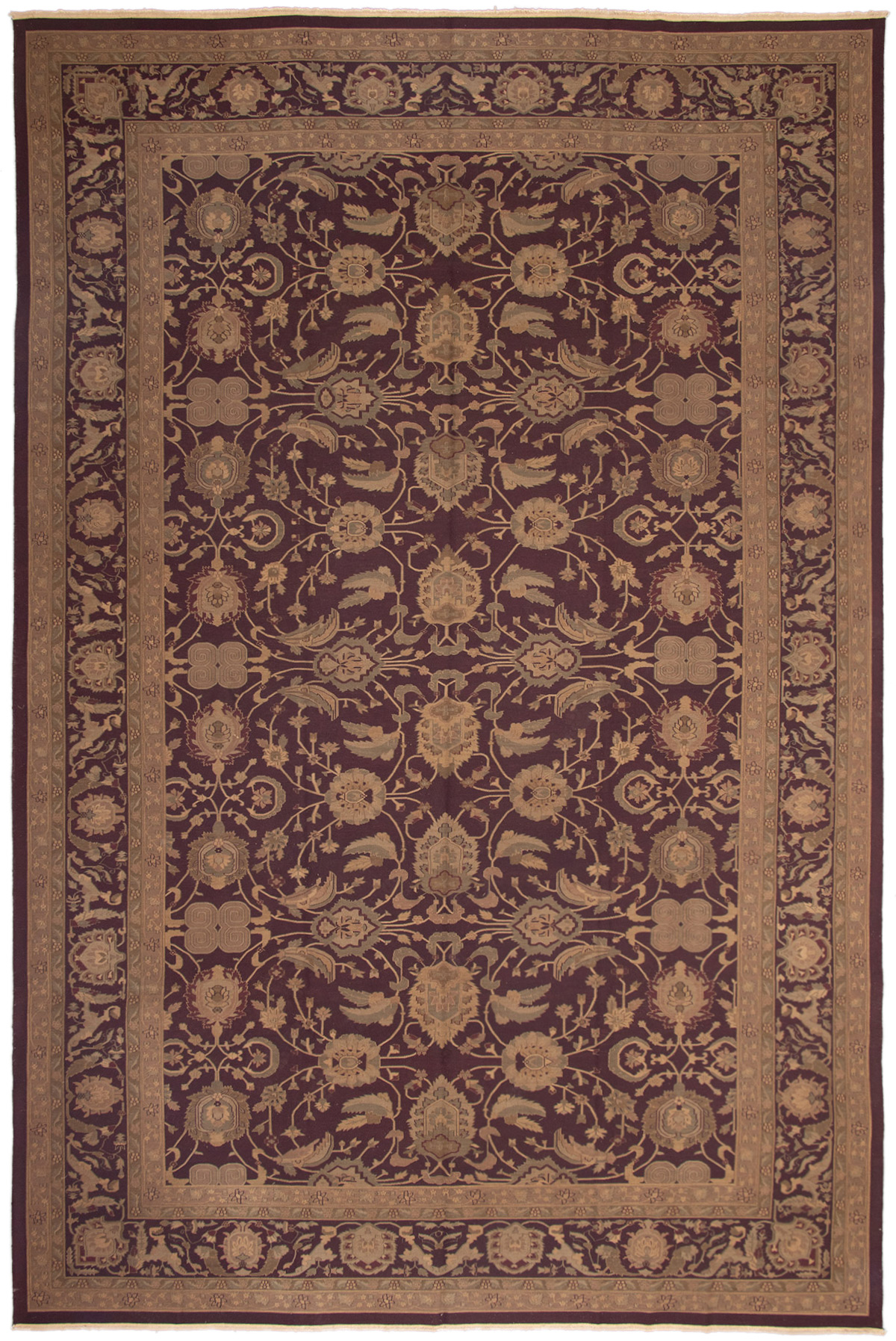 Hand woven Dynasty Dark Burgundy Wool Tapestry Kilim 14'0" x 25'0" Size: 14'0" x 25'0"  