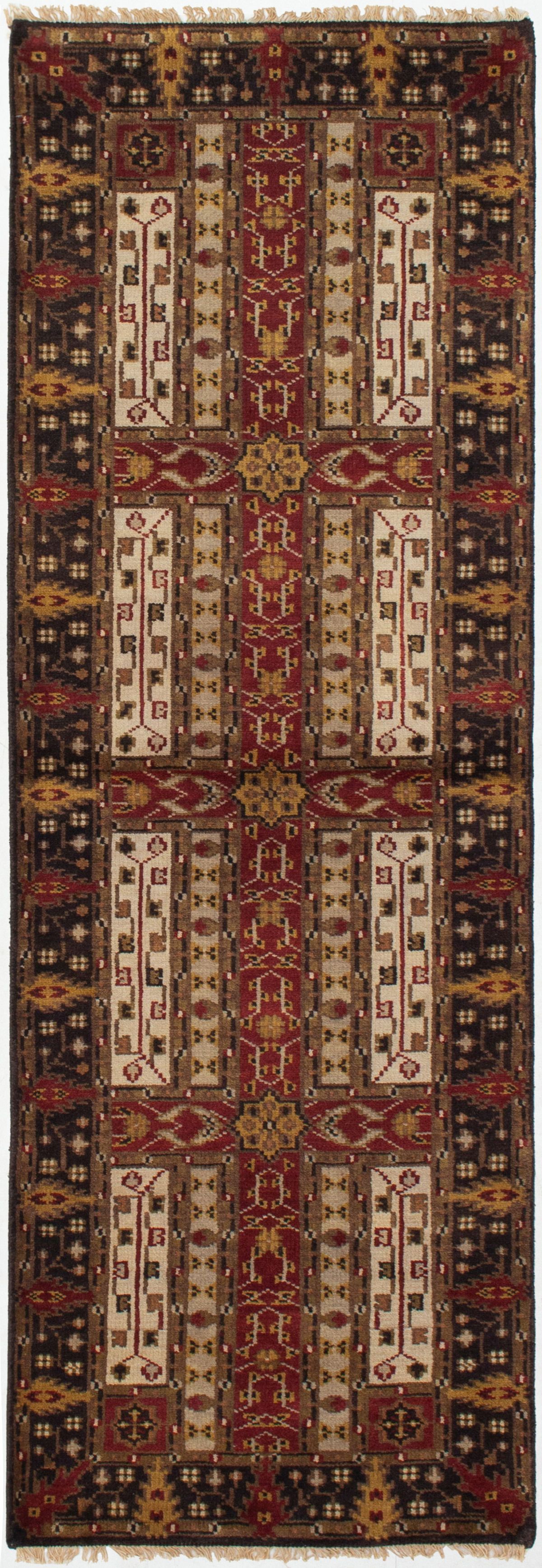 Hand-knotted Royal Mahal Cream, Red Wool Rug 2'7" x 8'2" Size: 2'7" x 8'2"  