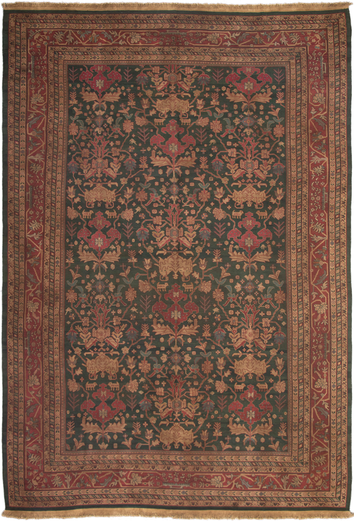 Hand woven Dynasty Dark Green Wool Tapestry Kilim 11'6" x 17'6" Size: 11'6" x 17'6"  