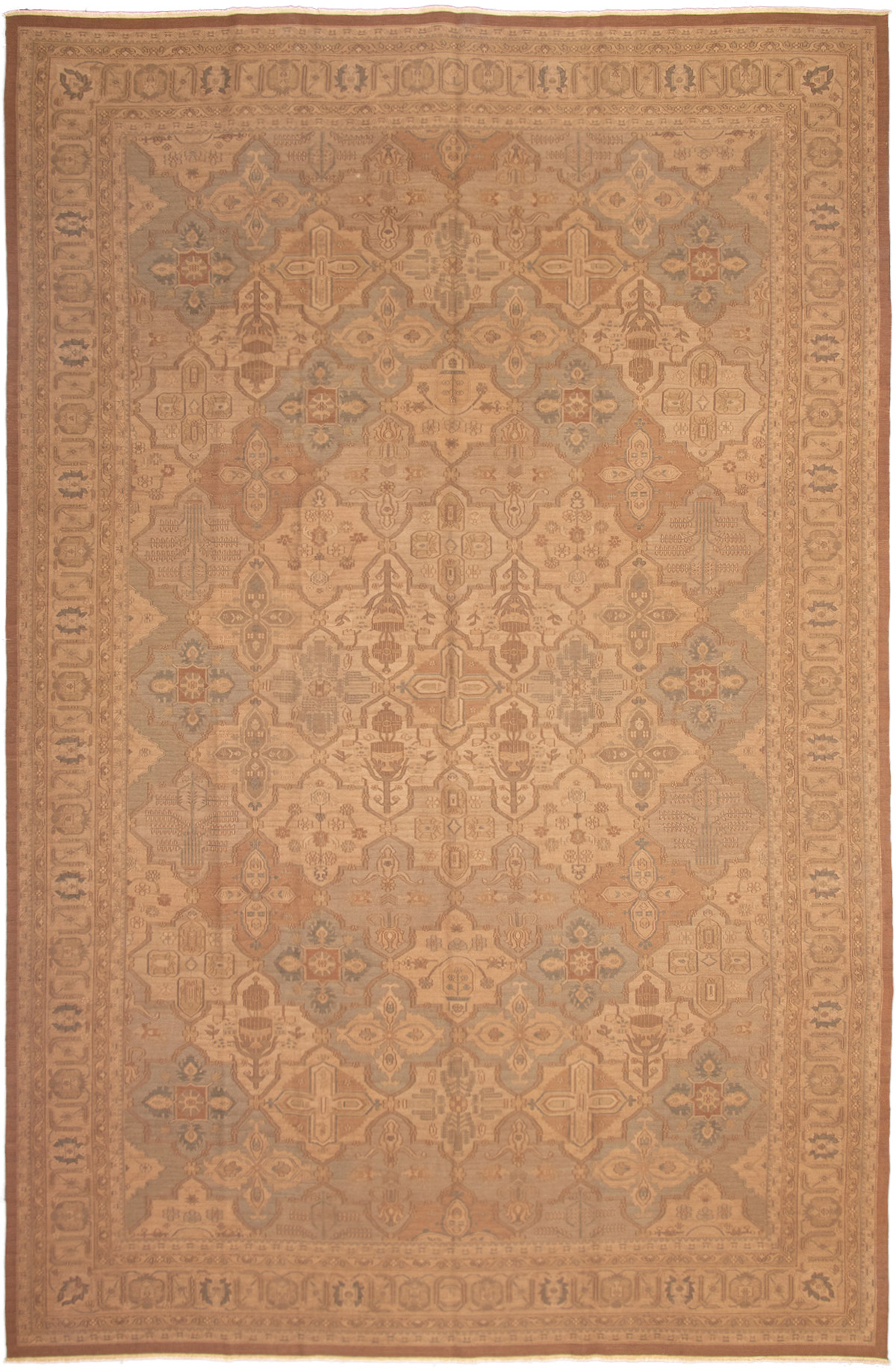 Hand woven Dynasty Tan Wool Tapestry Kilim 11'6" x 17'6" Size: 11'6" x 17'6"  
