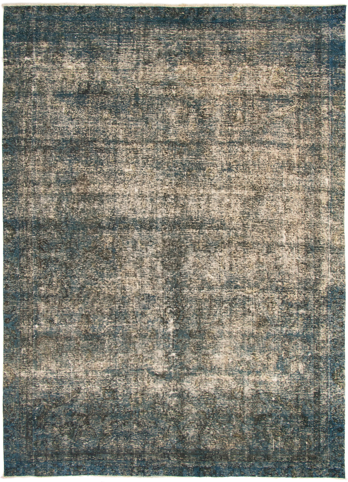 Hand-knotted Color Transition Cream, Dark Navy Wool Rug 8'7" x 12'0" Size: 8'7" x 12'0"  