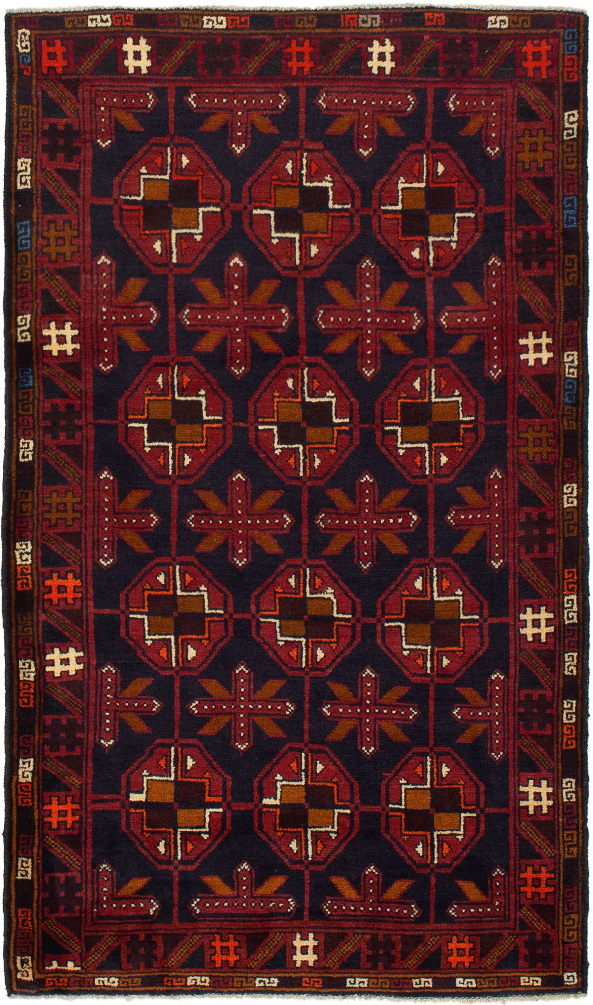 Hand-knotted Teimani Dark Navy, Dark Red Wool Rug 3'8" x 6'2" Size: 3'8" x 6'2"  