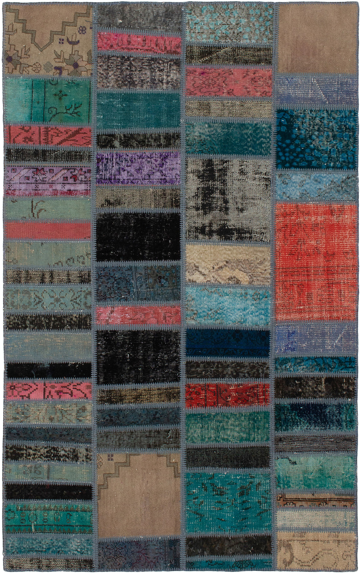 Hand-knotted Color Transition Patch Turquoise Wool Rug 4'10" x 7'10" Size: 4'10" x 7'10"  
